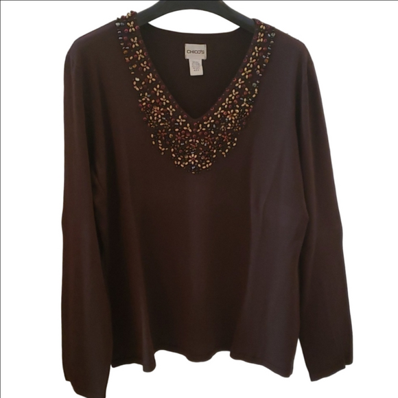 Chico's Brown bead detail sweater - Picture 1 of 4